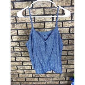 Abound Tank Top Button Front‎ Sleeveless Casual Blue Linen Blend Size L